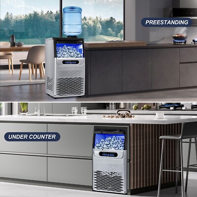 100 LBS/24H Commercial Ice Maker Machine, Dual Water Inlet Under Counter for Bar
