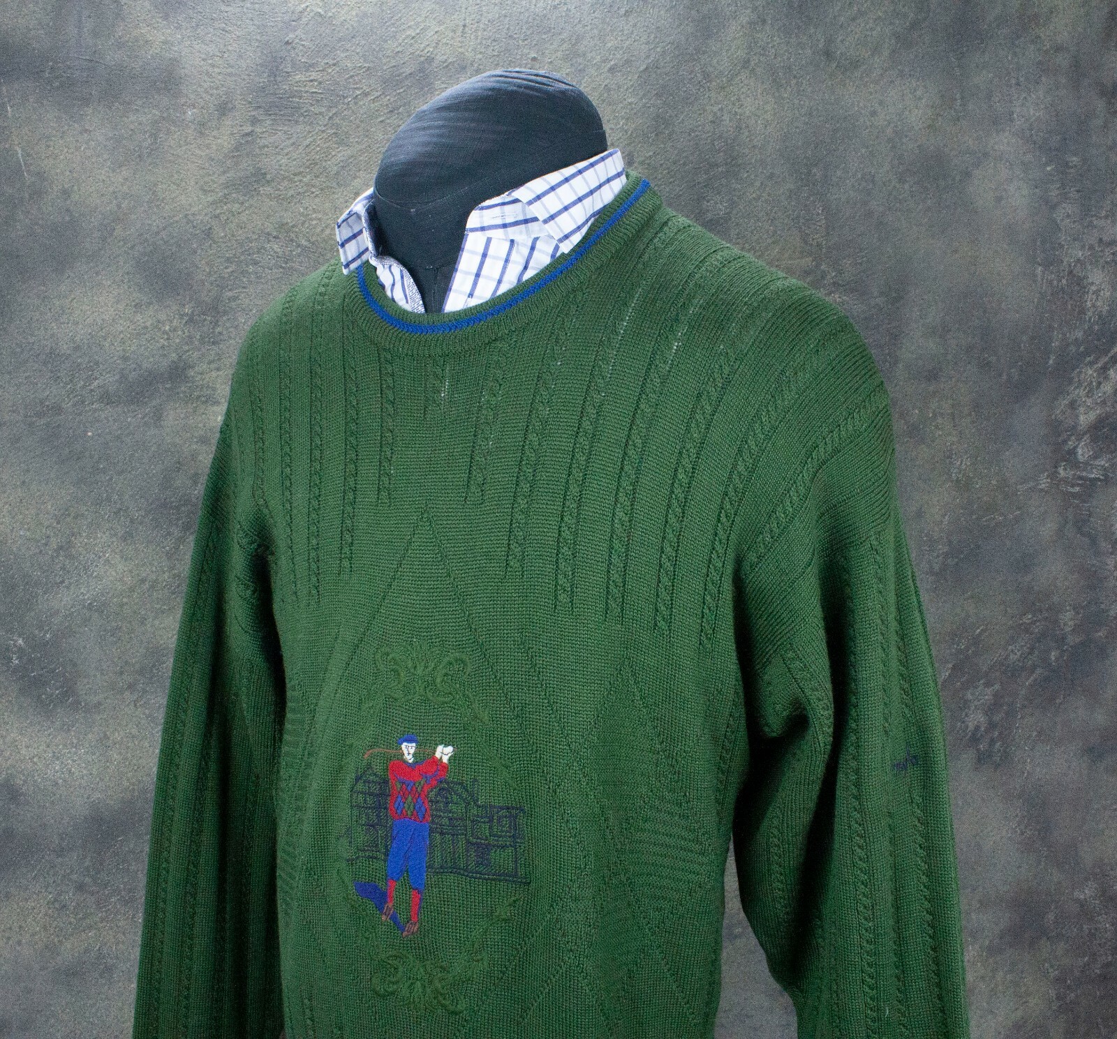 VTG Men's Pringle Golf Crew Neck Sweater Jumper Green Size L Long