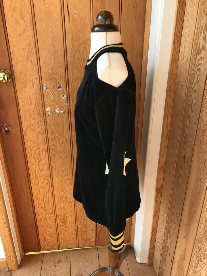 c&c california black gold cold shoulder velvet velour star elbow top m bnwt - Image 2 of 3
