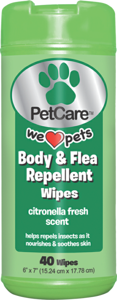 Picture of 2x PetCare Body & Flea Repellent Wipes Citronella Fresh Scent 40 Wipes ...
