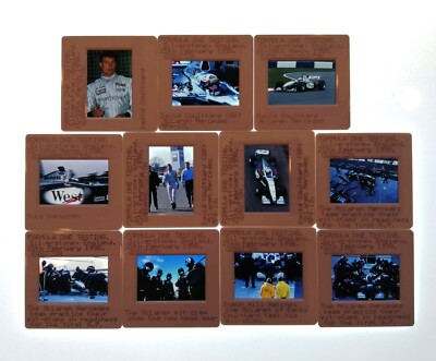 11 alte Presse Foto DIAs Häkkinen Coulthard McLaren F1 Test Silverstone 2 3 1998