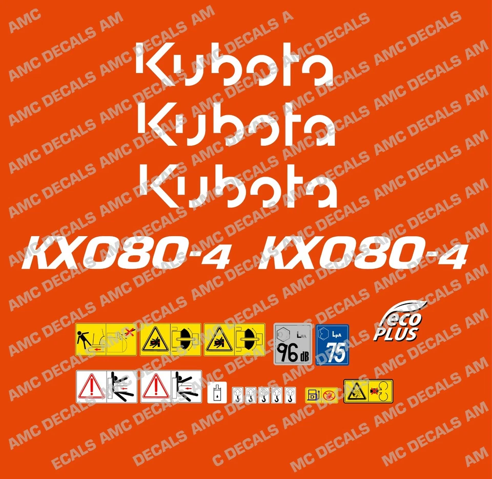 KUBOTA KX080-4 MINI DIGGER DECAL STICKER SET WITH SAFETY WARNING SIGNS