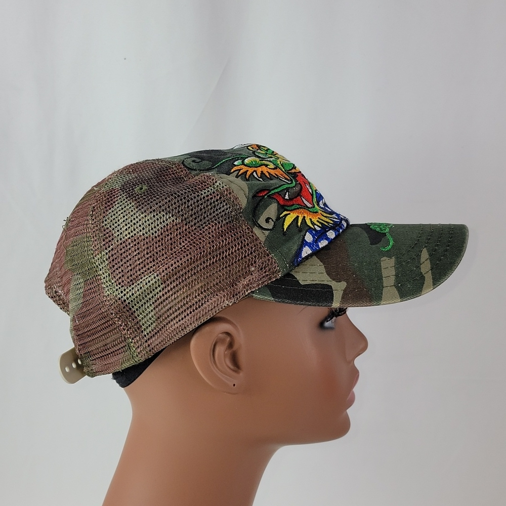 Vintage Ed Hardy Snap Back Trucker Hat Cap Bedazzled Embroidered