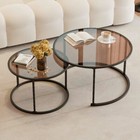 Nesting Coffee Table Set of 2 Glass Top Sofa Side End Tables Metal Framed Black