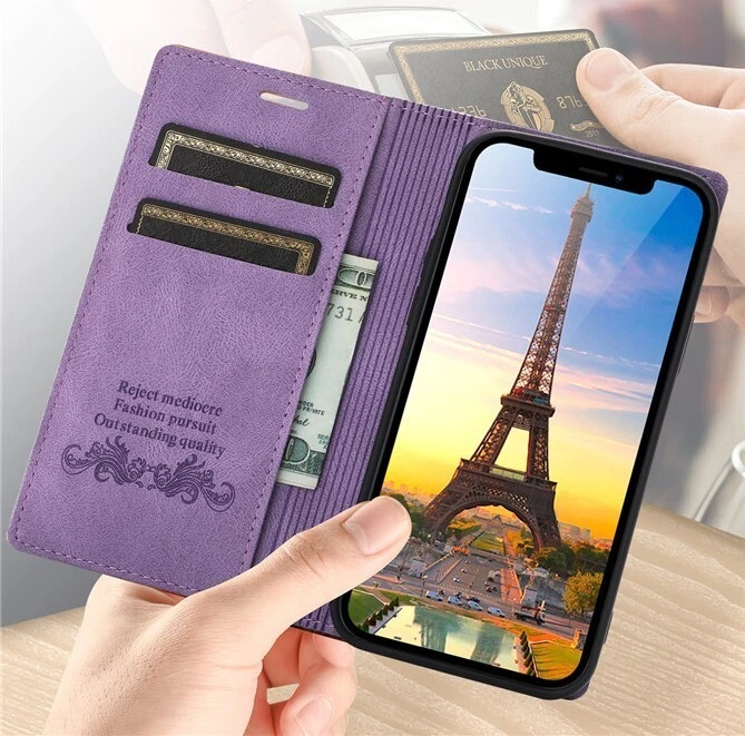 Slim Wallet case for Samsung Galaxy A03s A04s A12 phone cover Purple Lilac Black - Image 3 of 3