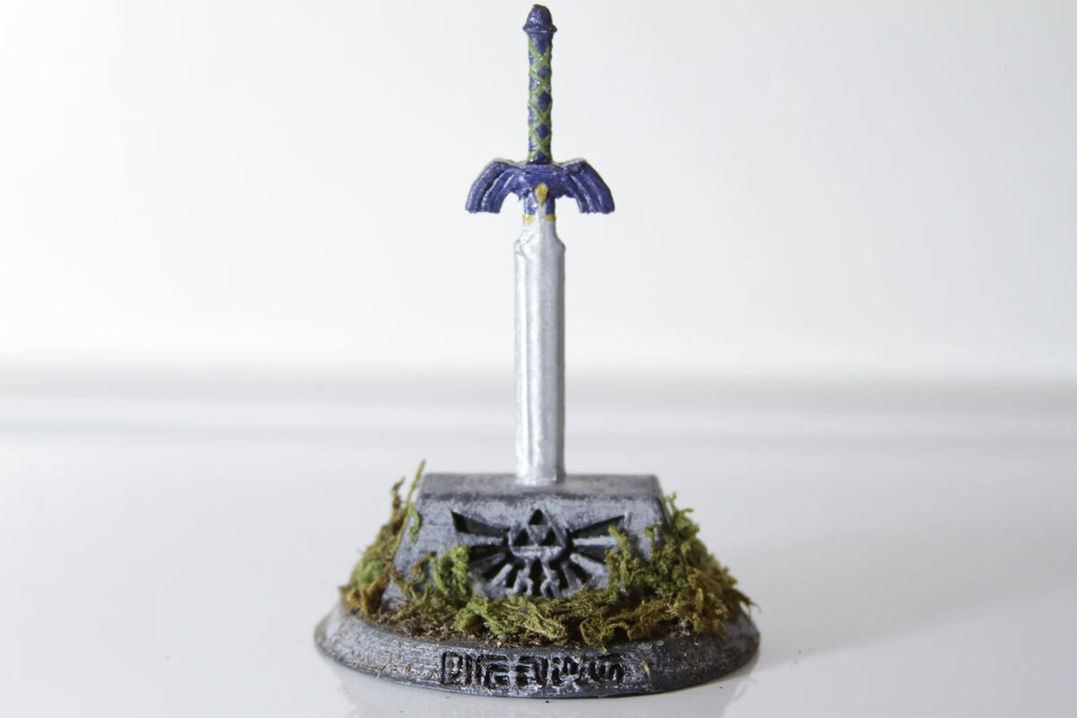 3D Printed & Hand-painted Legend of Zelda Master Sword in Stone