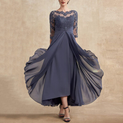 Fashion ChiffonBridal Half Sleeves High Low Mother of The Bride Dress Lace 