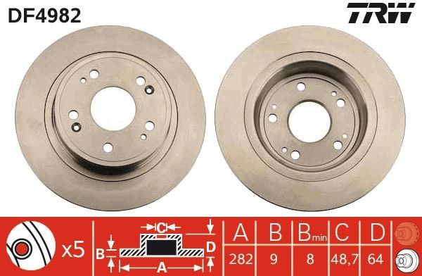 2X Bremsscheibe Hinten TRW DF4982 FÜR Honda-image