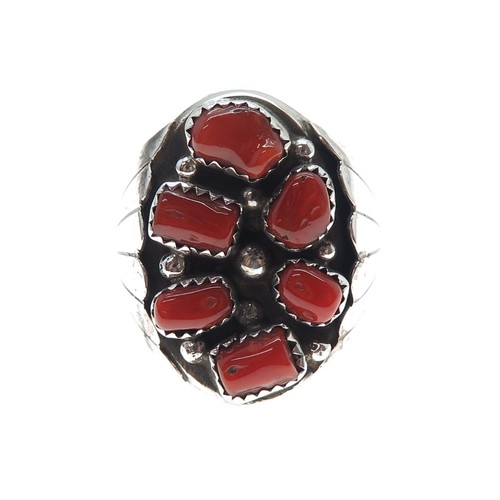 Robert Shakey Navajo Old Pawn 925 Sterling Silver Vintage Coral Ring Size 12.5 - Picture 3 of 9