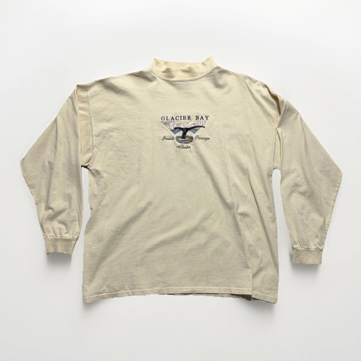 Vintage Camp David Alaska Mock Neck Shirt Embroidered Glacier Bay Mens XL Nature