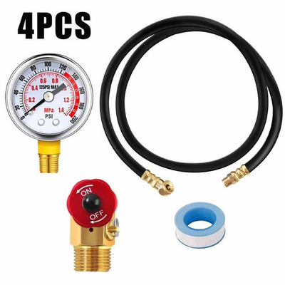 #ad Air Tank Repair Kit with Safety Valve Hose Pressure Gauge 0 200 PSI 1.6quot; $16.58