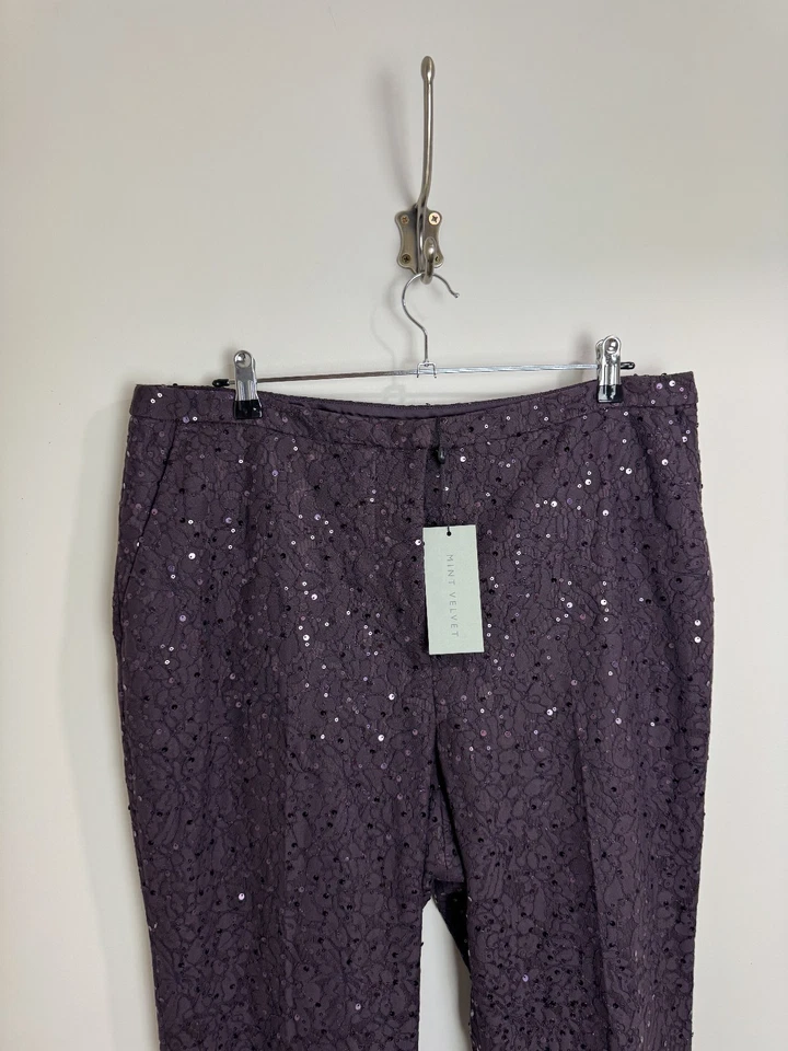 Mint Velvet Sequin Flare Trousers Lace Size 18 Reg Plum Purple Festive RRP £150 - Image 2 of 4