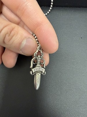 Chrome Hearts Silver Dagger Pendant Necklace Ball Chain Sterling
