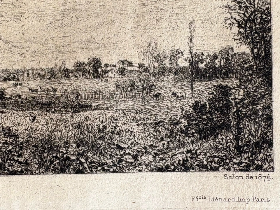 Maxime Lalanne Gravure Eau Forte Etching paysage arbre les ormeaux de cénon 1874 - Photo 3/4