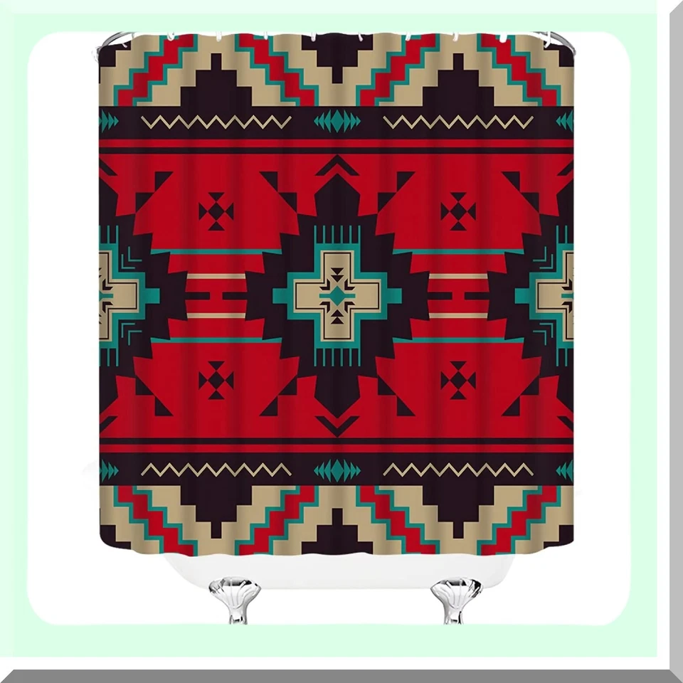 Cortina de ducha tribal azteca 70x70 con ganchos Foto 4 de 4