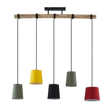 Lindby Amilia Hängeleuchte Hängelampe Lampe Leuchte 5-fl. E27 Holz Eisen bunt143