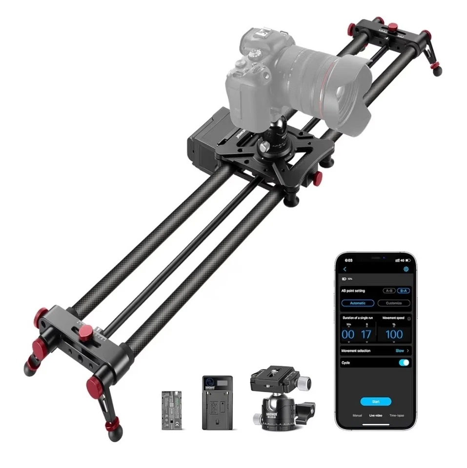 NEEWER 31.5"/80cm Motorized Camera Slider ER1-80 – App Control, Carbon Fiber - Image 3 of 4