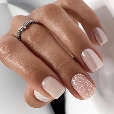 24 Pcs Nude Pink Press on Nails Short 0.04 Fl Oz (Pack of 24), Glossy