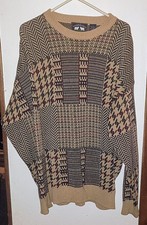 Vintage Woods Gray 100 Cotton Grandpa Sweater Geometric Print Mens L