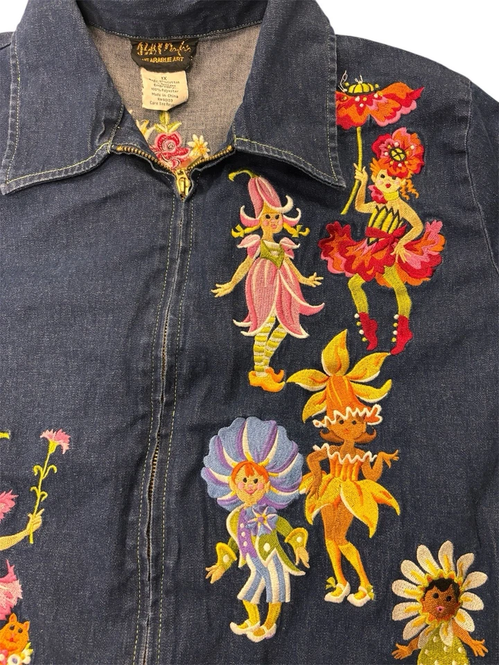 Chaqueta de Colección Bob Mackie Denim El Desfile de las Flores Talla 1X Años 70 Coleccionable Foto 2 de 4