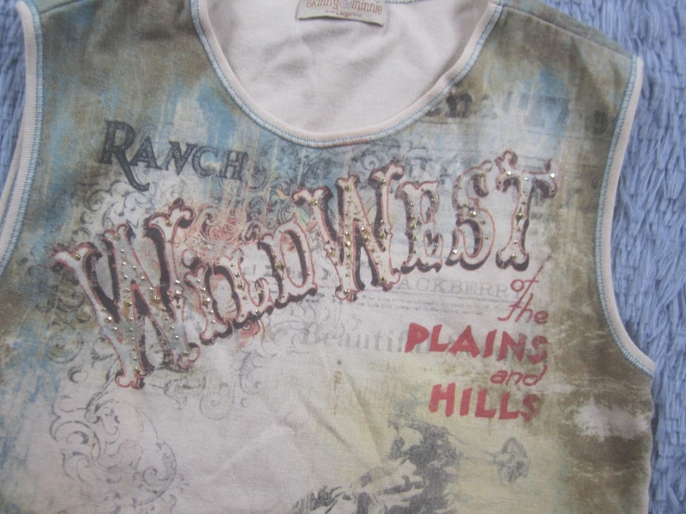 Camisa grande ajustada Minnie para mujer sin mangas informal estampado envolvente cuello redondo Foto 3 de 4