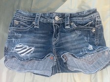 Rock Revival Jean Shorts Size 27 Sasha Distressed Denim Rhinestone Studded