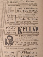 SEPT 1895 NEWSPAPER PAGE #2606- HARRY KELLAR MAGICIAN, LIVE IN CHICAGO- 4 PAGES