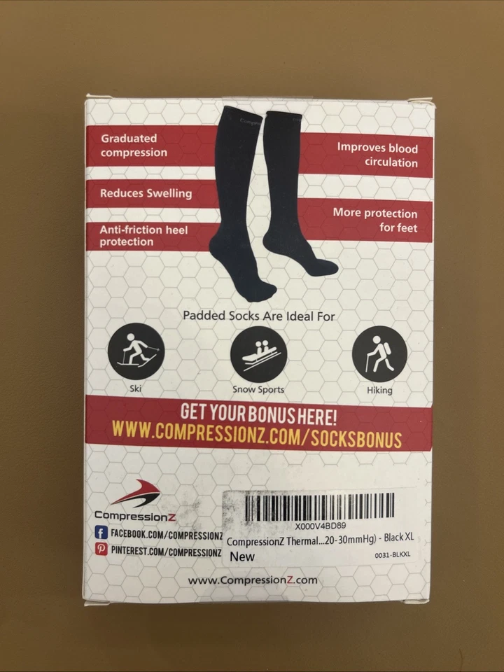 CompressionZ Padded Compression Socks, XL, Black, Over The Calf, Smoke/Odor Free - Image 2 of 3