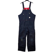 Carhartt Bib Overalls Mens 42x30 Black Quilt Lined Duck Canvas R38 BLK Workwear
