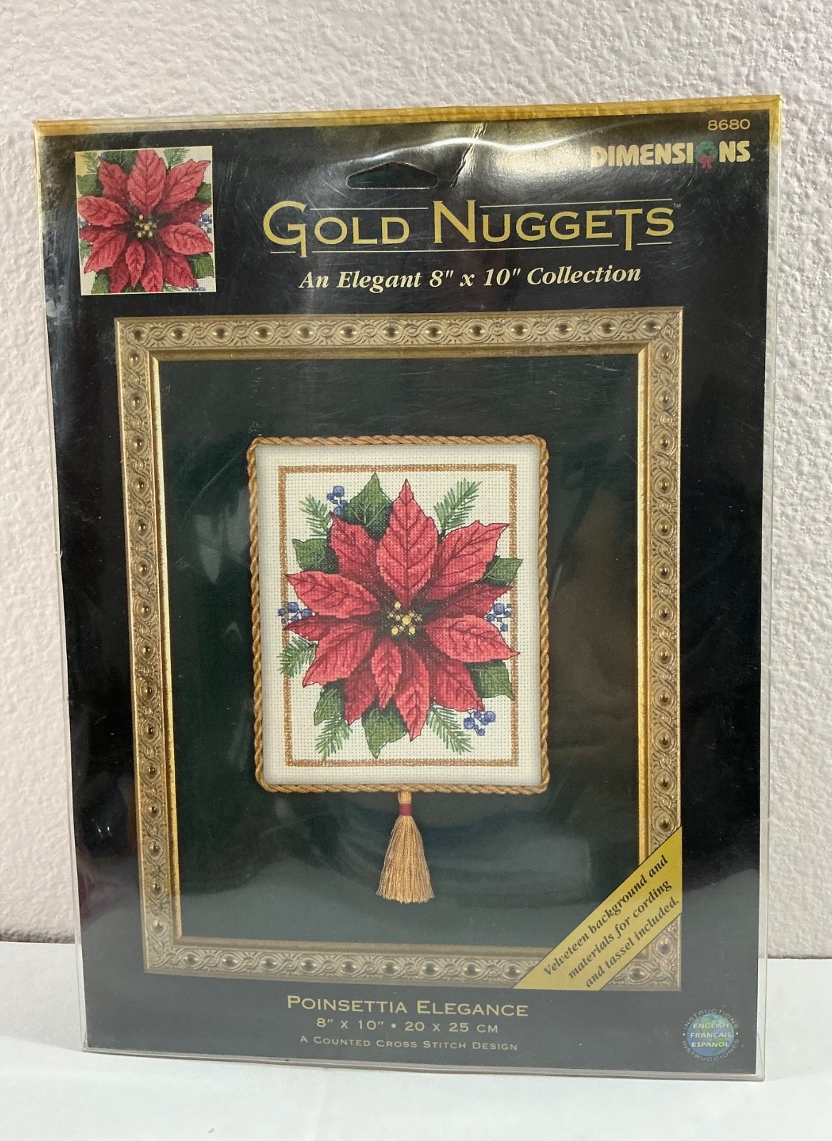Dimensions Poinsettia Elegance Gold Nuggets 8680 Cross Stitch Kit  New Old Stock