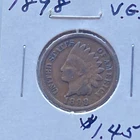 1898 INDIAN HEAD ONE CENT COIN.  FREE SHIPPING   “ACTUAL COIN SHOWN WITH PHOTOS”