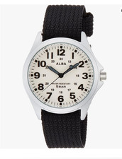 SEIKO ALBA AQPK401 Men's Quartz Watch All-Lume Dial Nylon Strap Japan Military