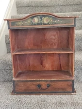 Vtg Wood Spice Rack 2 Drawer Wall Hanging Shelf Farmhouse Country Kitchen Decor