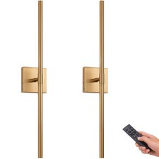 Battery Operated LED Wall Sconces Set of 2, 25" Wireless Rechargeable Gold Wa...