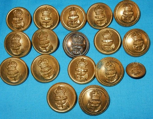 FINE WW1 ERA ROYAL NAVY COLLECTION MILITARY UNIFORM NAVAL BUTTON LOT OF 17 K/C