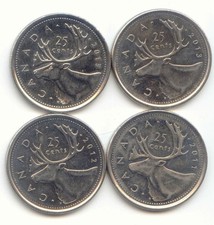 Canada 2011 2012 2013 and 2015 Quarters Canadian 25c Caribou Exact Lot 4 Coins