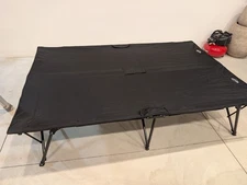 Crate & Barrel Queen bunkie board with Kamp-rite double kwik cot