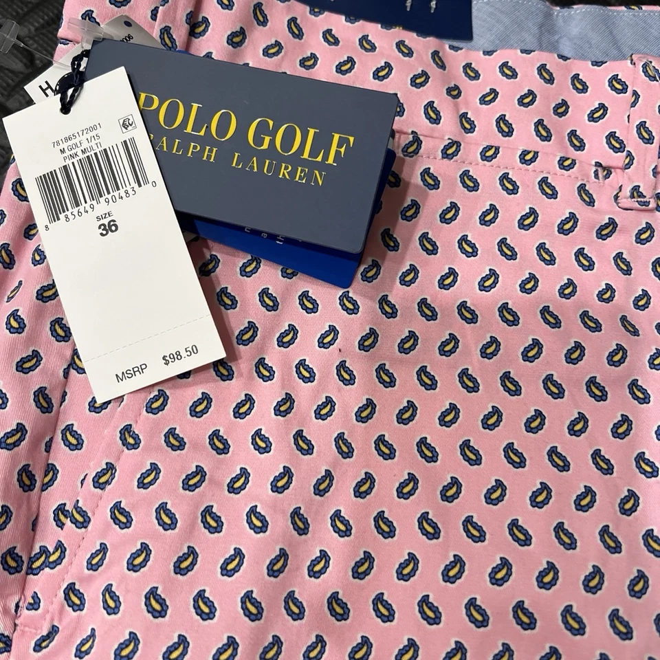 Raro Nuevo Con Etiquetas Polo Golf Ralph Lauren Pantalones Cortos Para Hombres 36 Rosa Paisley Calce Clásico Ret $100 Foto 2 de 4