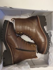 Moda in Pelle Women's Leather Boots Brown Mock Croc, UK Size 4 / 37