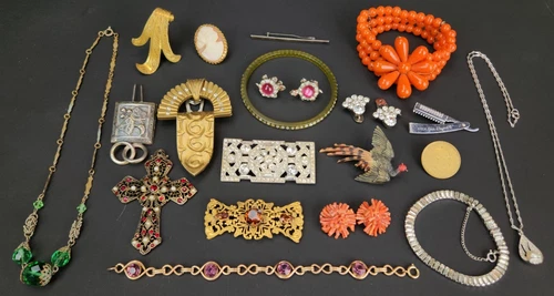 Antique Victorian & Art Deco Estate Jewelry Lot Czech Clips Gold Filled Sterling