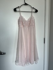 Vintage Warner s Light Baby Pink Sheer Lace Nightie Lingerie Slip Dress Gown 36