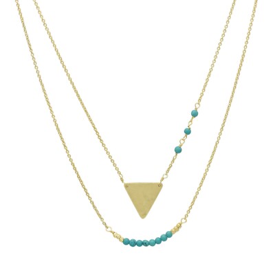 Two Layer Turquoise with 925 Silver Triangle Disc Necklace Jewelry, Gift For Her