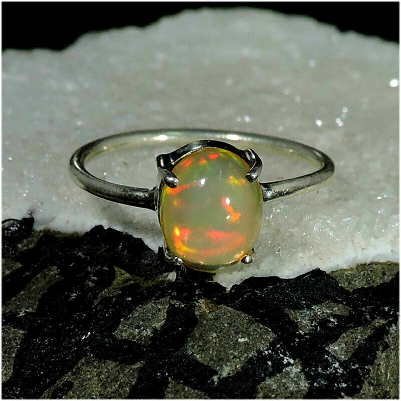 925 Sterling Silver Ethiopian Opal  Fine Silver Cocktail Ring Jewelry