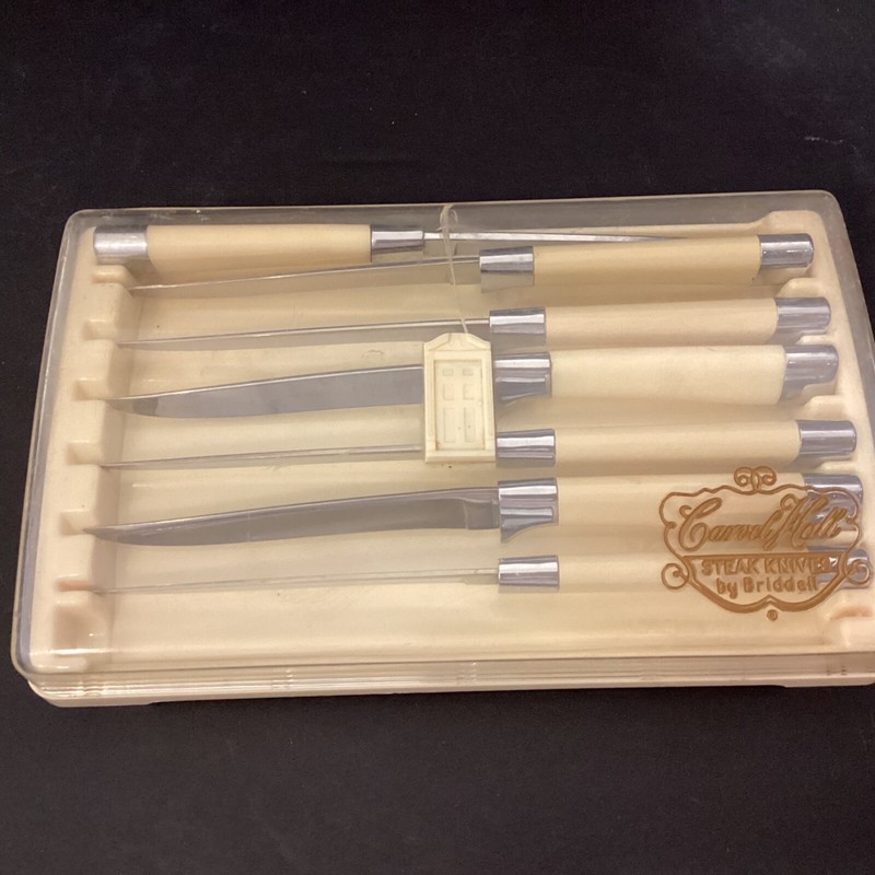 Vintage Midcentury Carvel Hall Steak Knives by Briddell 7 Knives (of 8) & Case