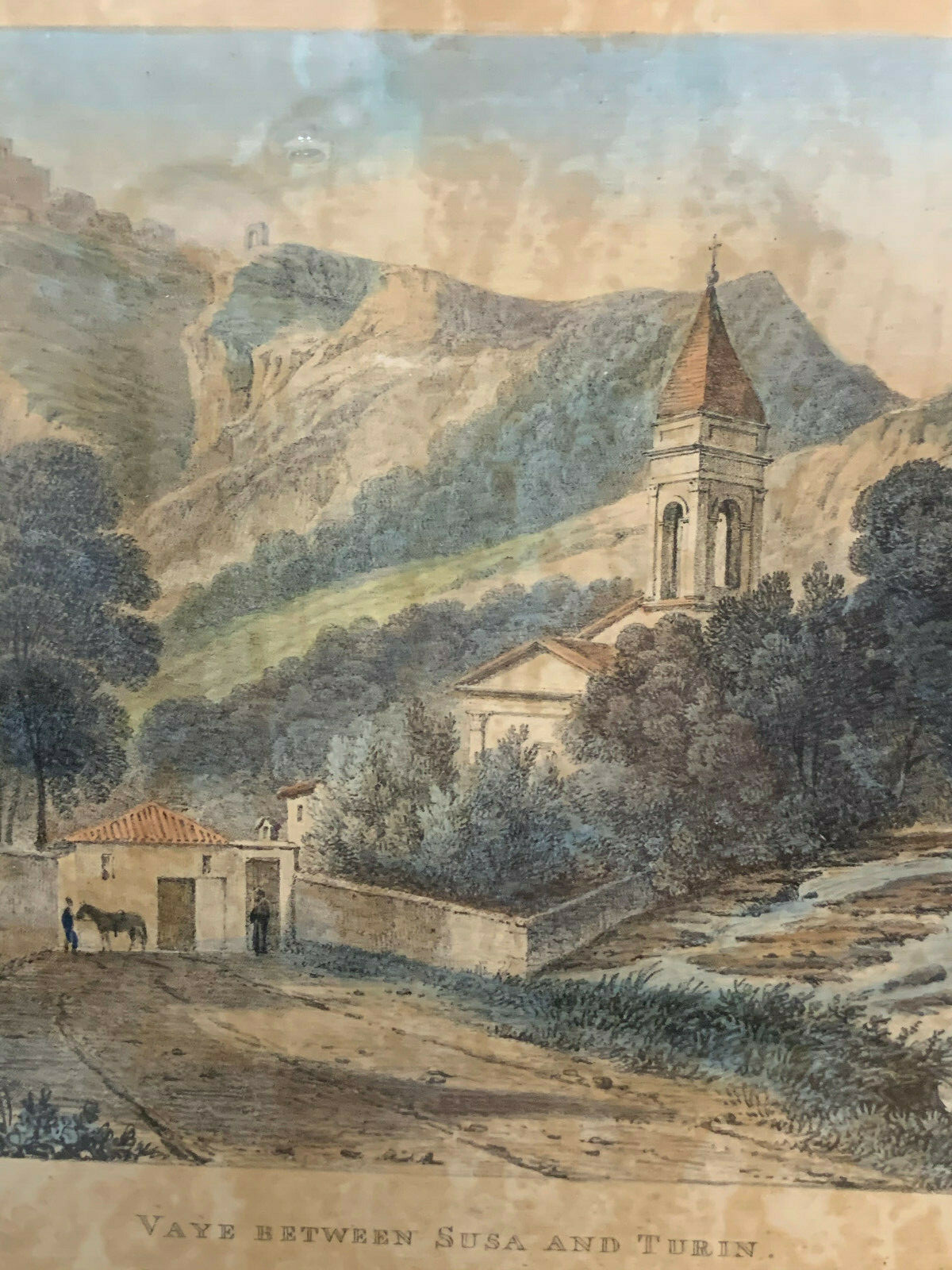 Antique 1820 Engraving Print Vaye Between Susa & Turin Major Cockburn