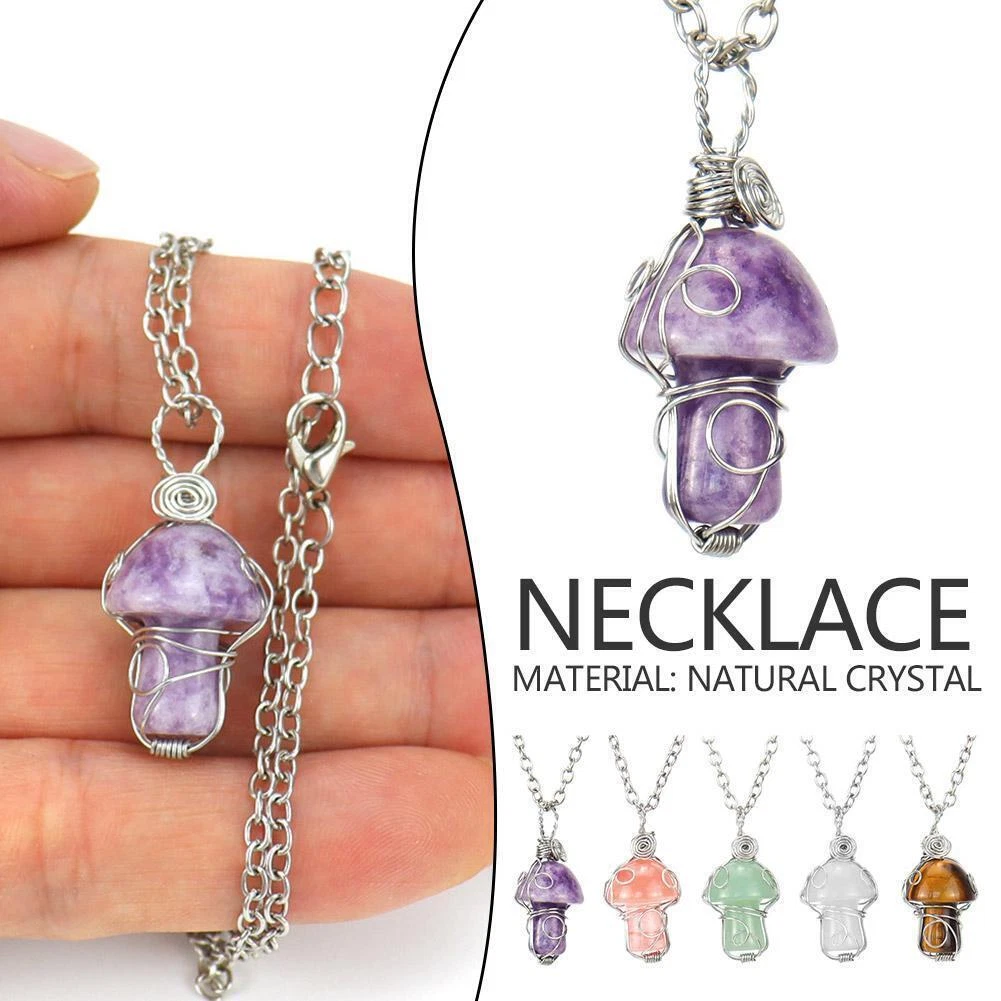Crystal mushroom necklace deals