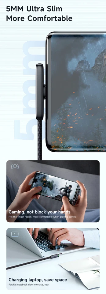 Mcdodo Right Angle Flat USB C to USB C Fast Charger Cable 65W 3.25A Charging - Image 3 of 4