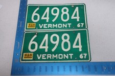 Vermont VT License Plate Tag 1967 67 1968 68 Natural Sticker Pair Set 64984