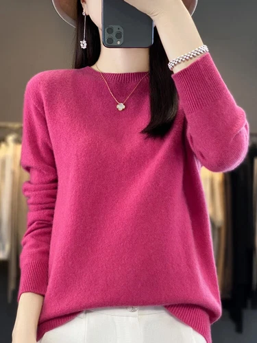 100% Reine Wolle Kaschmir Damen O-Ausschnitt Einfarbig Neu Langarm Pullover - Bild 16 von 38