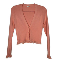 For Love  Lemons Cardigan Womens Size S Pink Nina Lace Cropped V-Neck Ribbed